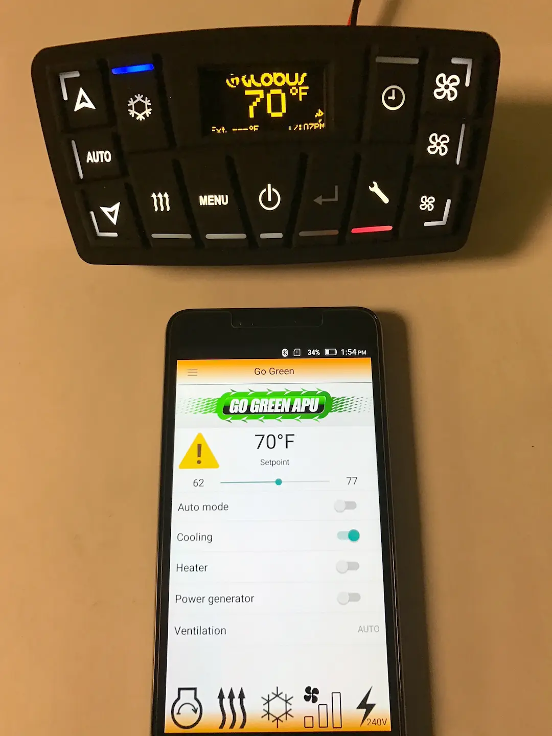 App móvil y controlador de cabina — Go Green APU